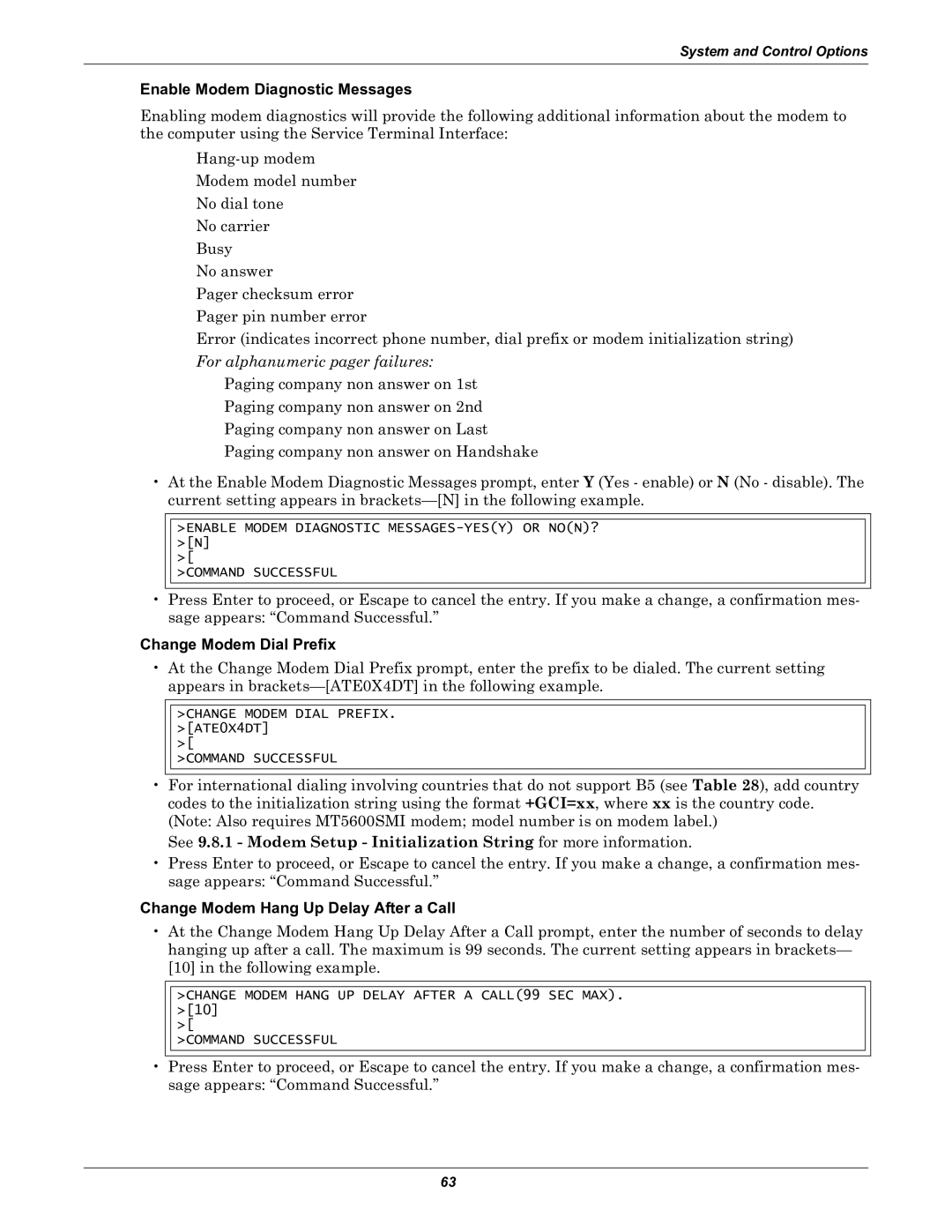 Liebert Universal Monitor user manual Enable Modem Diagnostic Messages, Change Modem Dial Prefix 