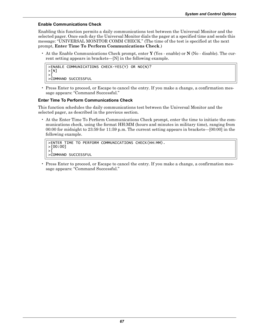 Liebert Universal Monitor user manual Enable Communications Check, Enter Time To Perform Communications Check 