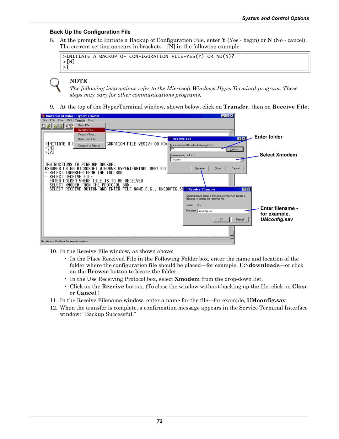 Liebert Universal Monitor user manual Back Up the Configuration File 