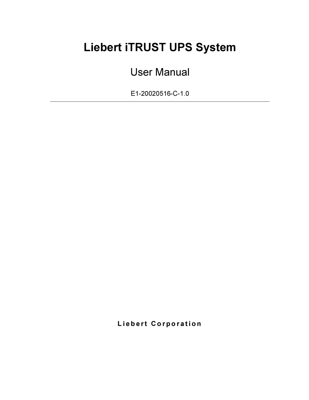 Liebert user manual Liebert iTRUST UPS System 