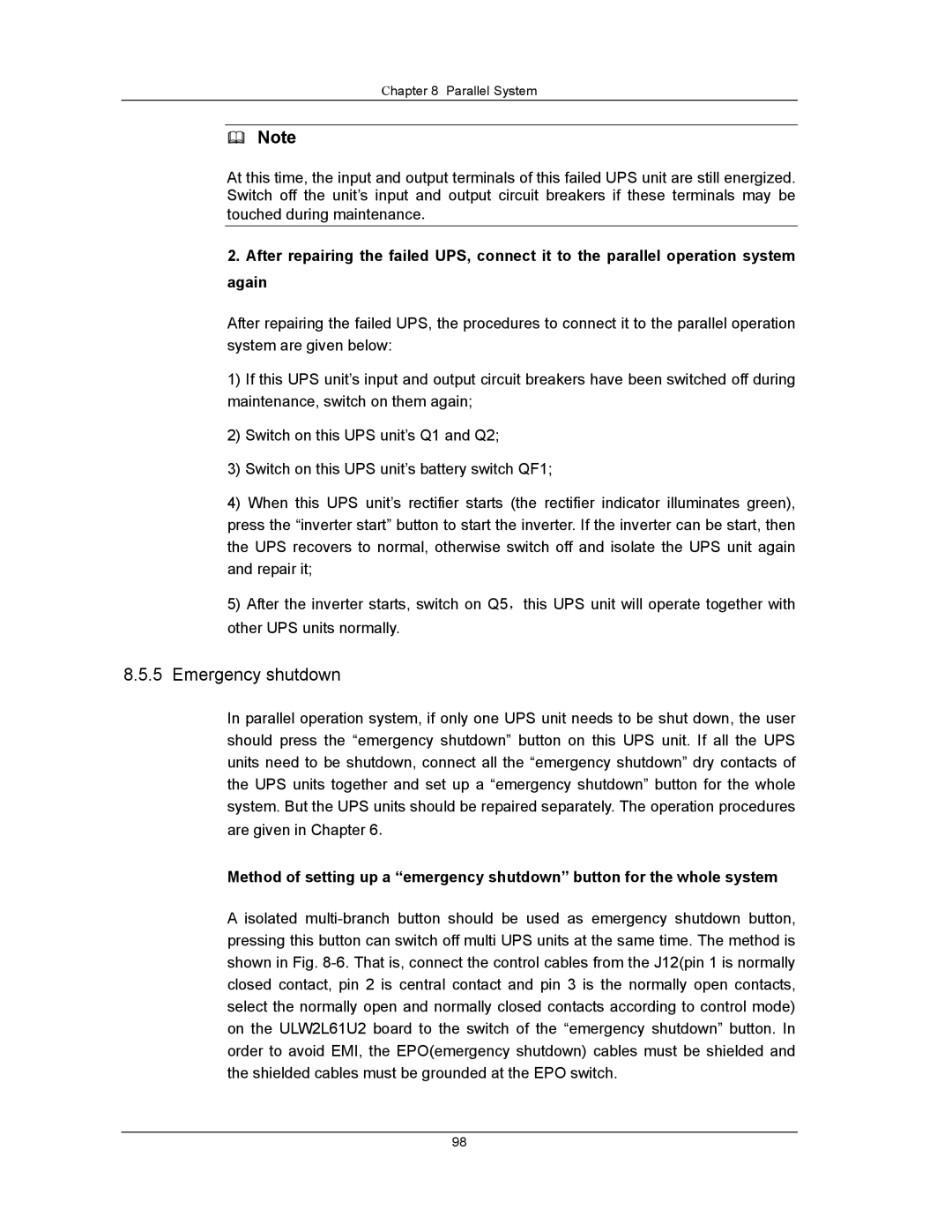 Liebert UPS System user manual Emergency shutdown 