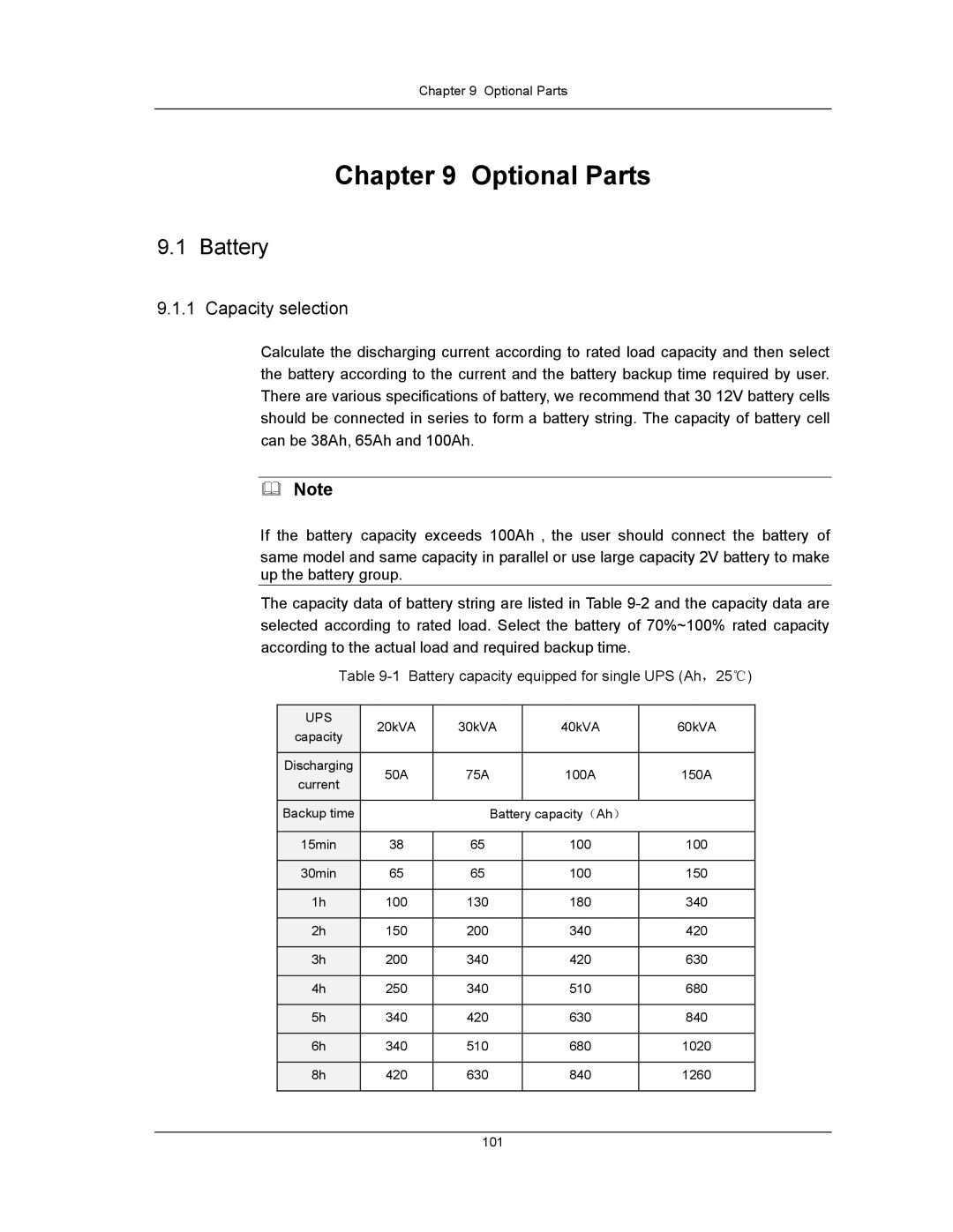 Liebert UPS System user manual Battery, Capacity selection 