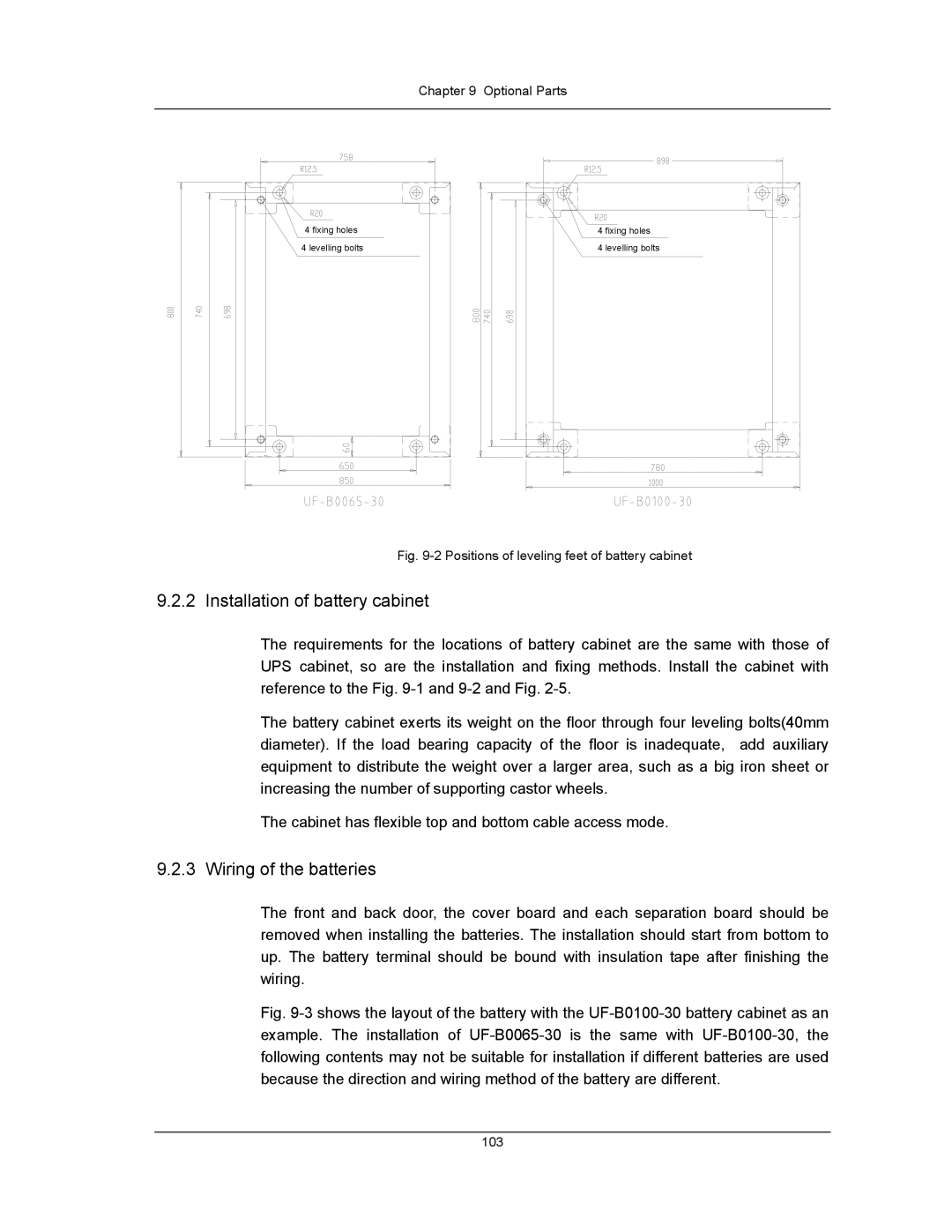 Liebert UPS System user manual Installation of battery cabinet, Wiring of the batteries 