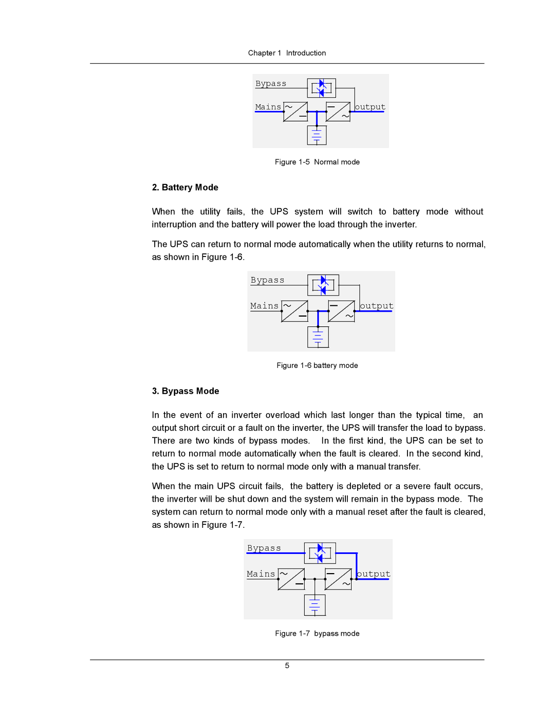 Liebert UPS System user manual Battery Mode, Bypass Mode 