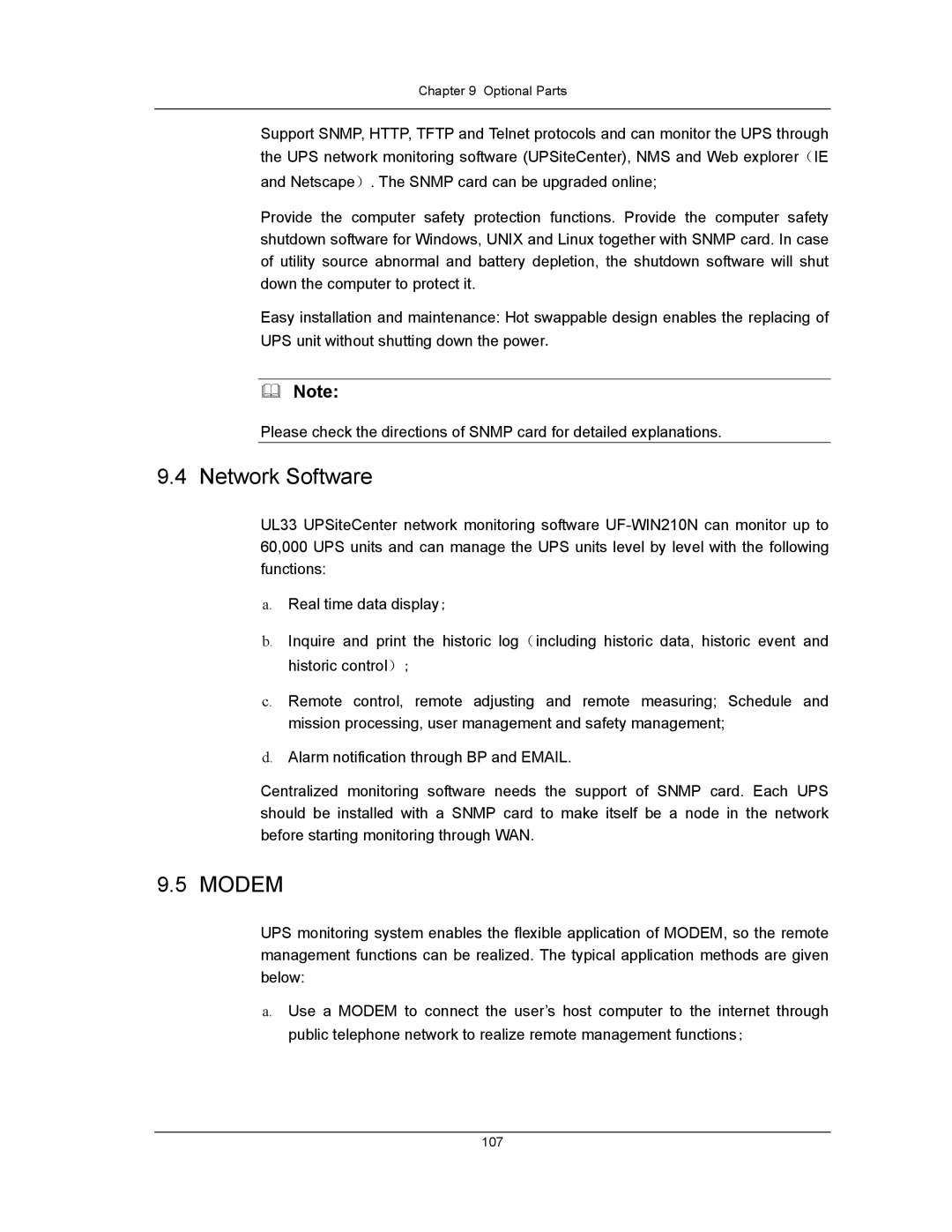 Liebert UPS System user manual Network Software, Modem 