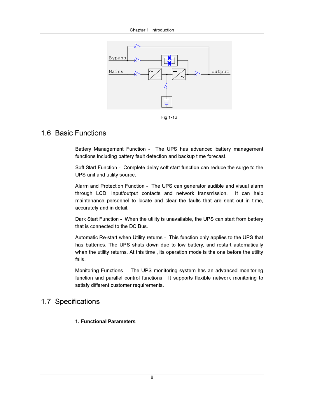 Liebert UPS System user manual Basic Functions, Specifications, Functional Parameters 