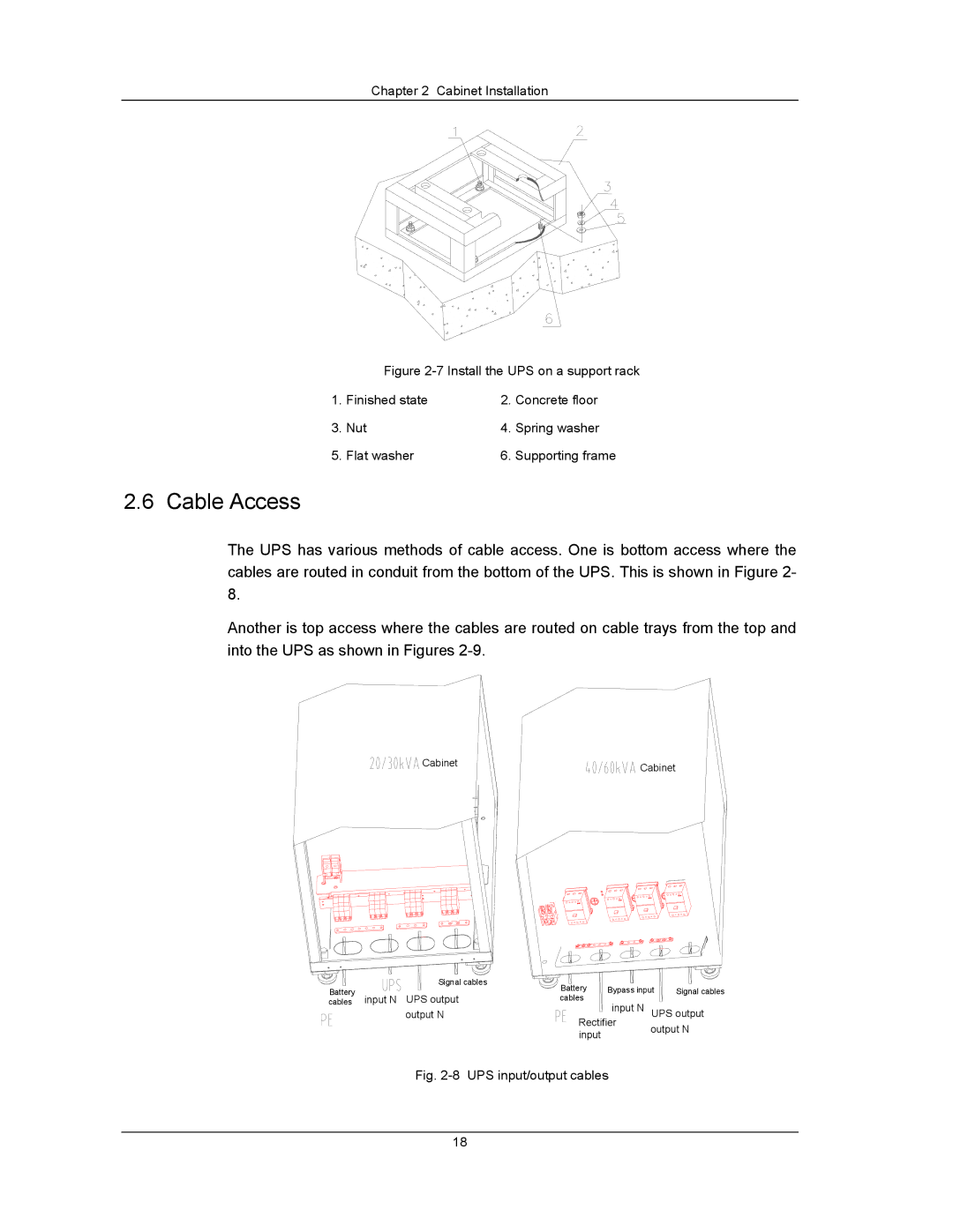 Liebert UPS System user manual Cable Access, Install the UPS on a support rack 