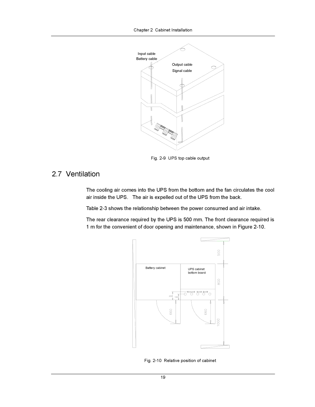 Liebert UPS System user manual Ventilation, UPS top cable output 