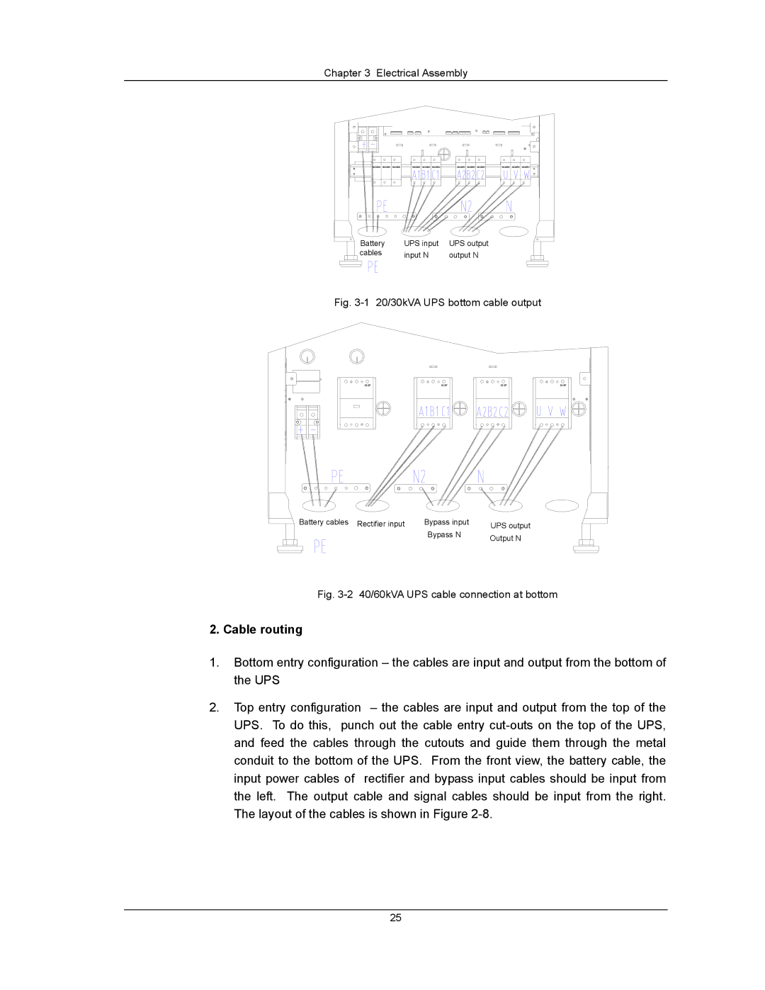 Liebert UPS System user manual Cable routing, 20/30kVA UPS bottom cable output 