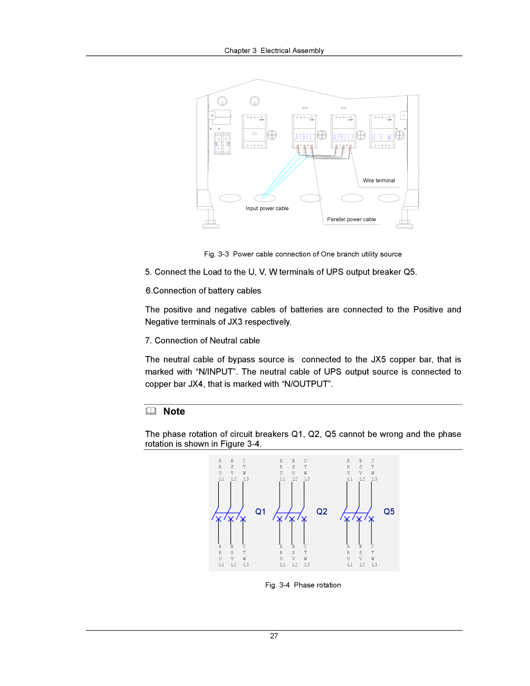 Liebert UPS System user manual Power cable connection of One branch utility source 