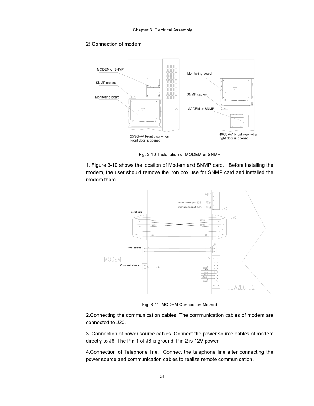 Liebert UPS System user manual Connection of modem 