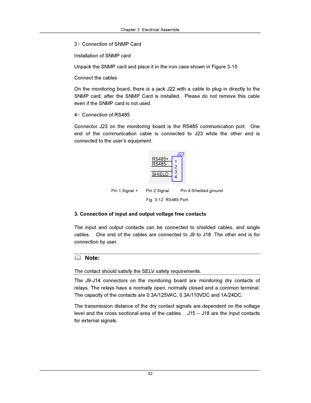 Liebert UPS System user manual Connection of input and output voltage free contacts, 12 RS485 Port 