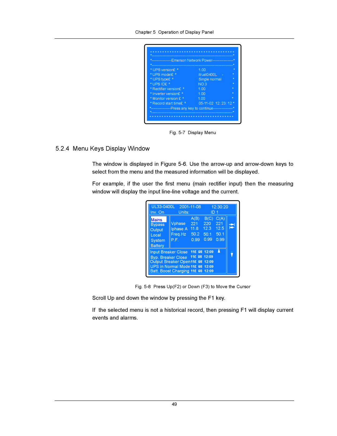 Liebert UPS System user manual Menu Keys Display Window, Display Menu 