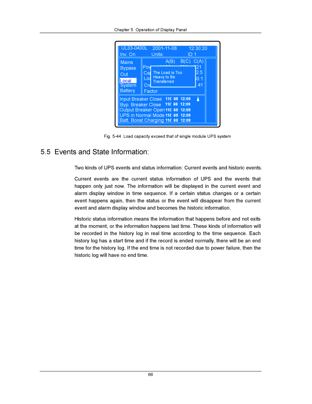 Liebert UPS System user manual Events and State Information, Load capacity exceed that of single module UPS system 