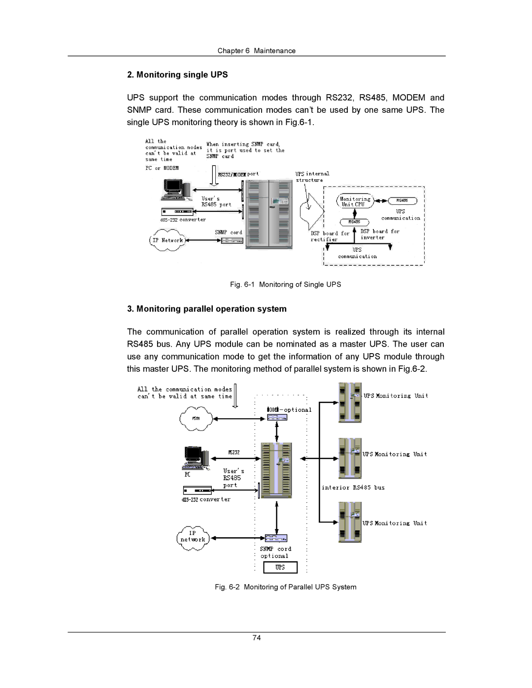 Liebert UPS System user manual Monitoring single UPS, Monitoring parallel operation system 