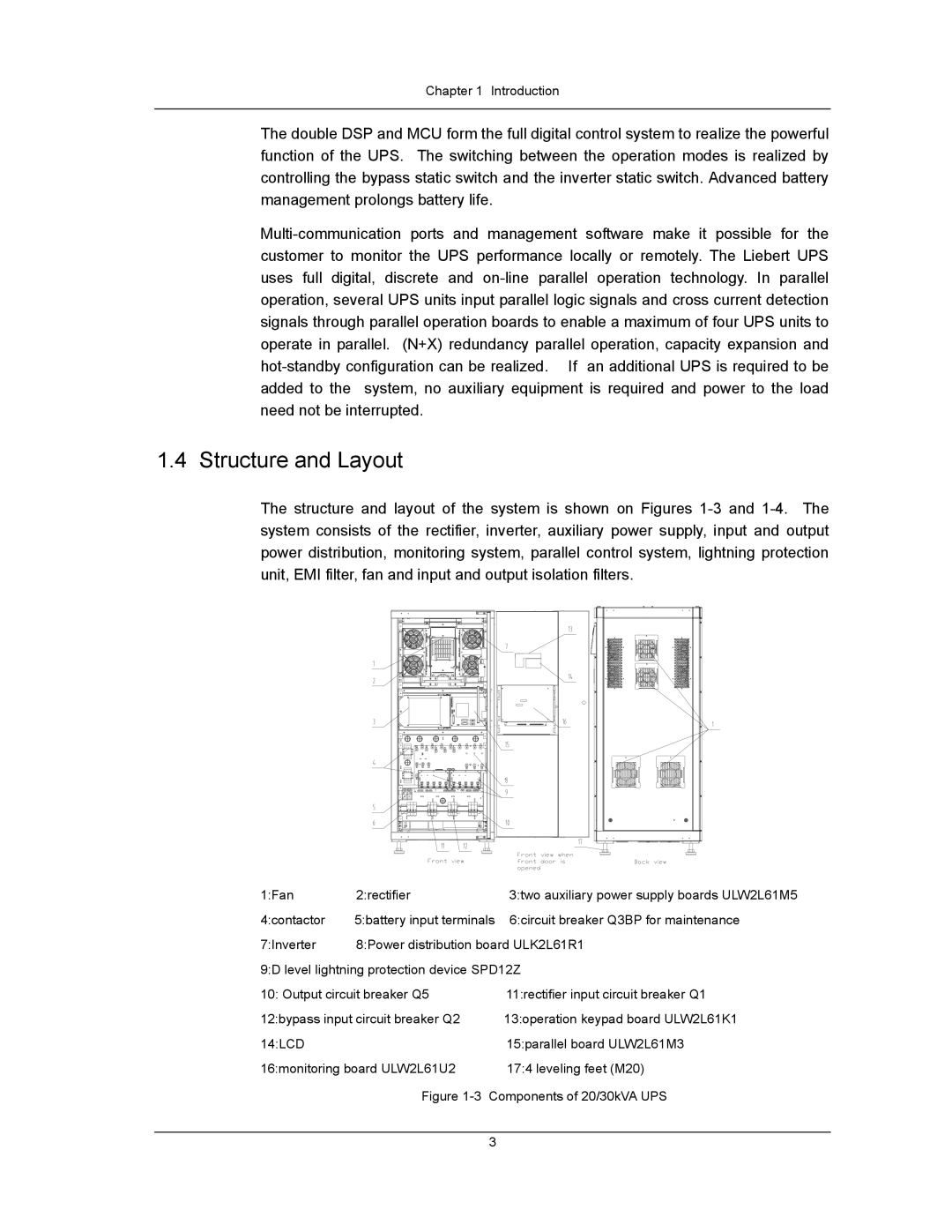 Liebert UPS System user manual Structure and Layout, Components of 20/30kVA UPS 