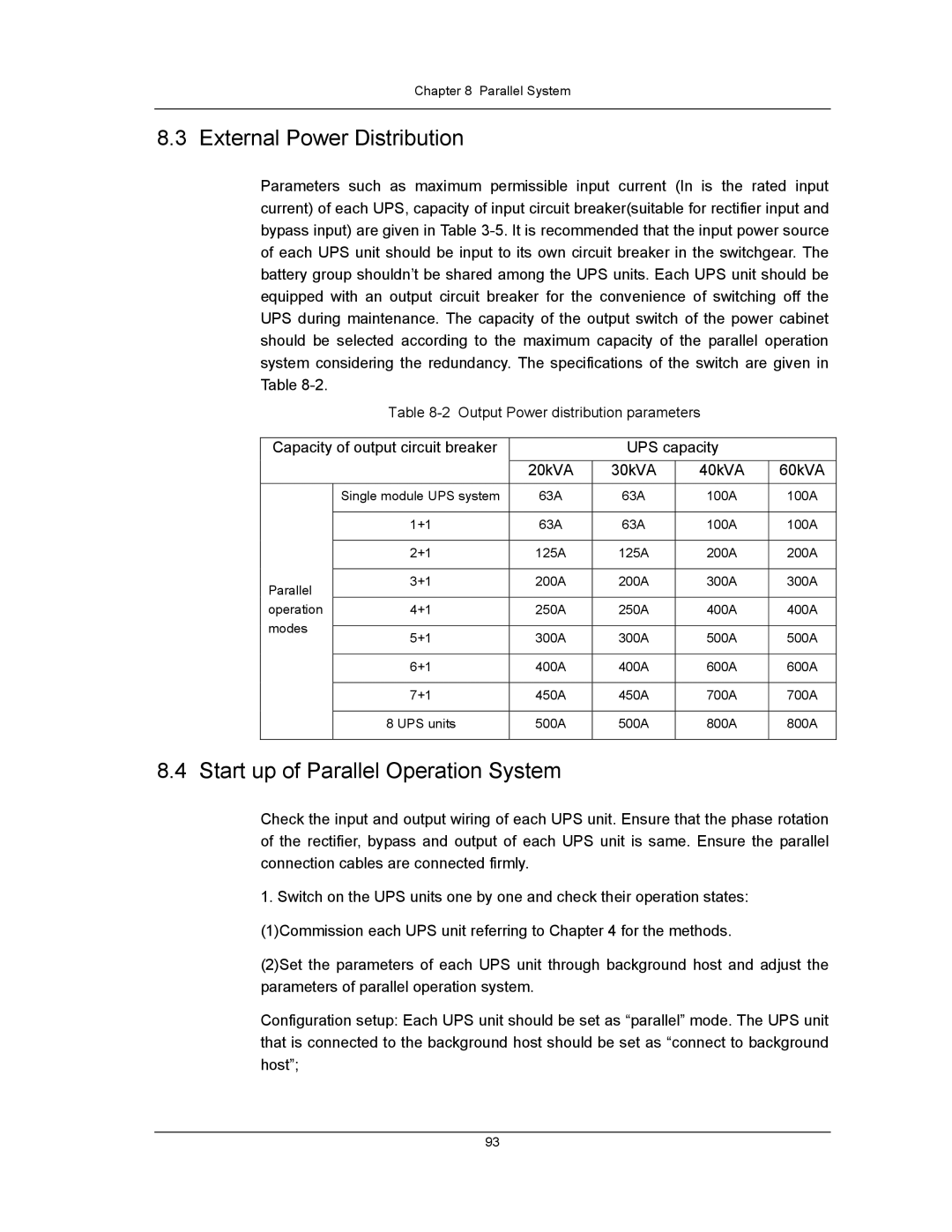 Liebert UPS System user manual External Power Distribution, Start up of Parallel Operation System 