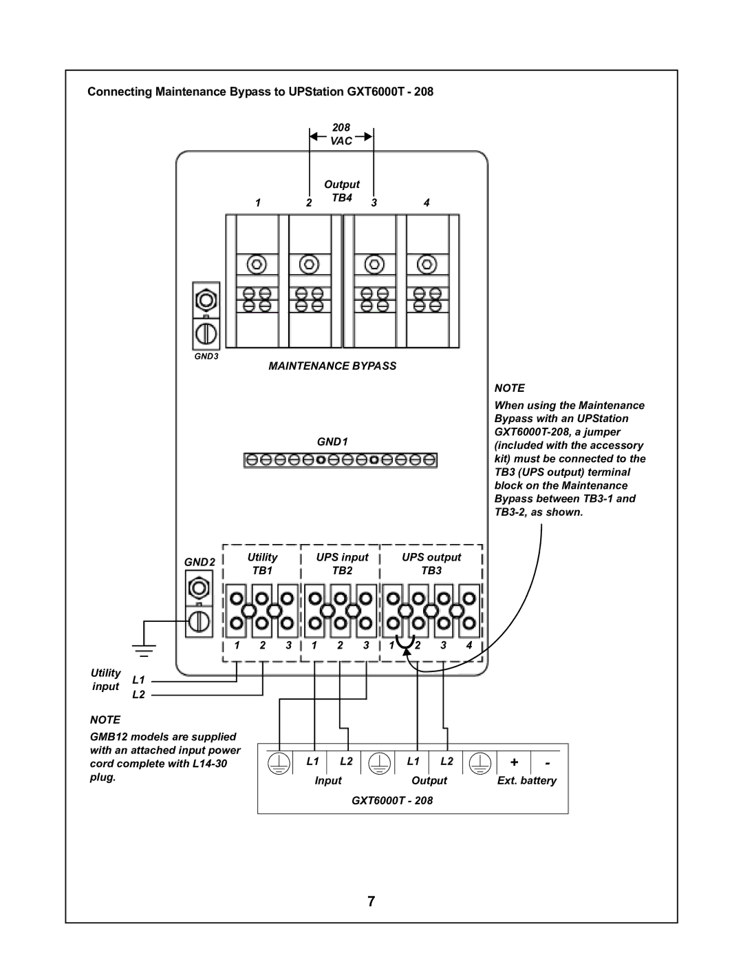 Liebert user manual Connecting Maintenance Bypass to UPStation GXT6000T 