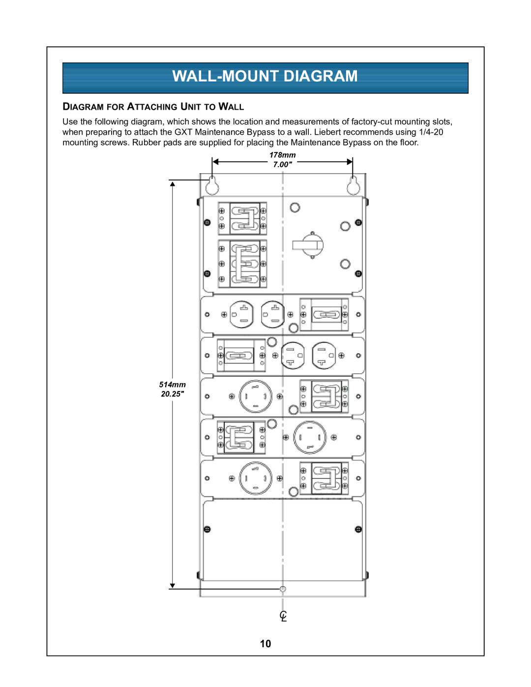 Liebert UPStation GXT user manual WALL-MOUNT Diagram, Diagram for Attaching Unit to Wall 