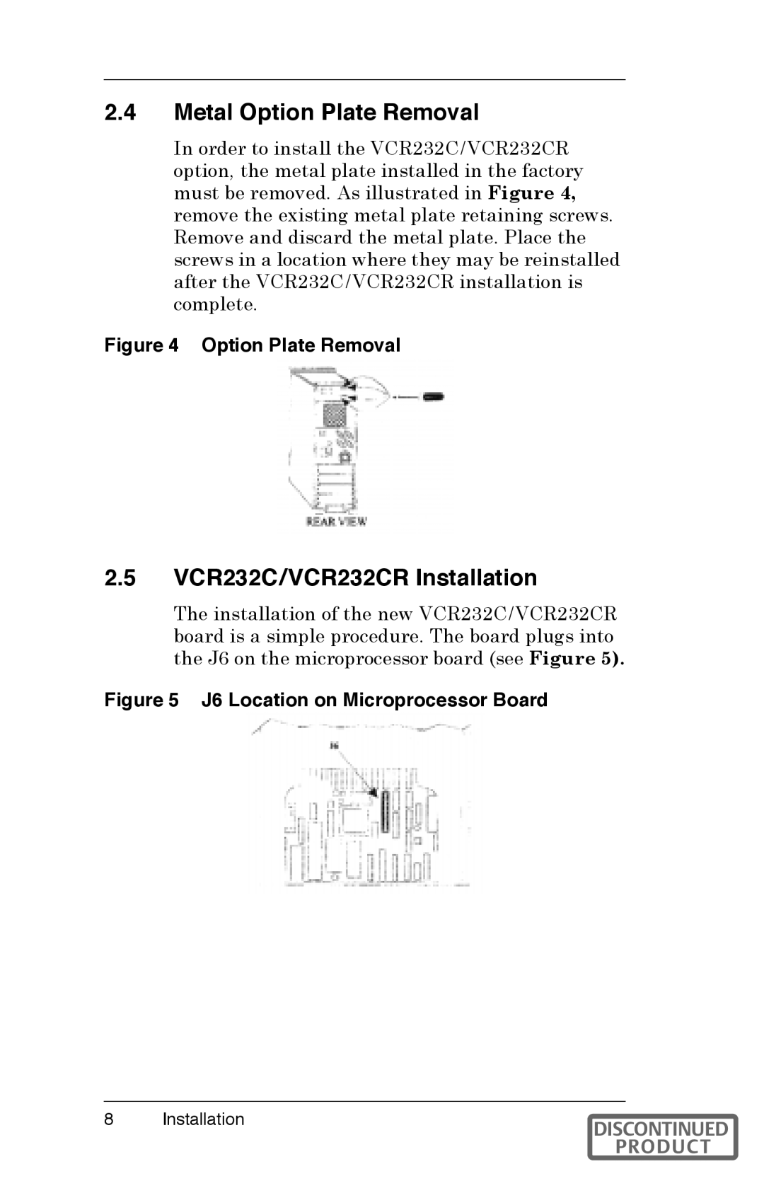 Liebert Metal Option Plate Removal, VCR232C/VCR232CR Installation,  