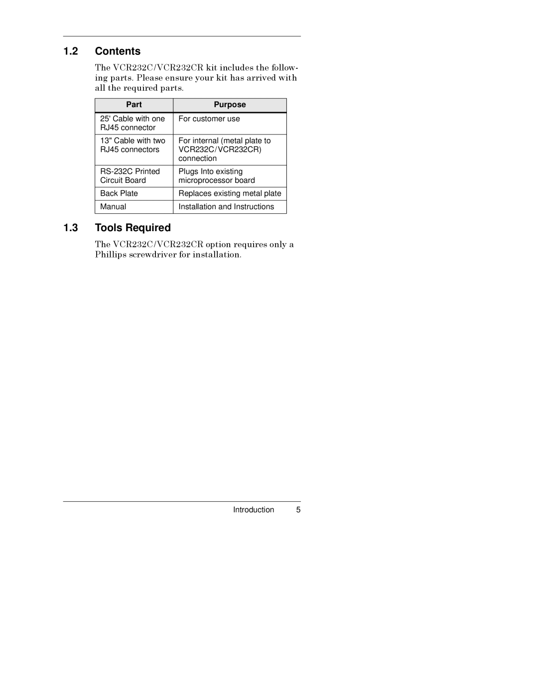 Liebert VCR232CR instruction manual Contents, Tools Required 