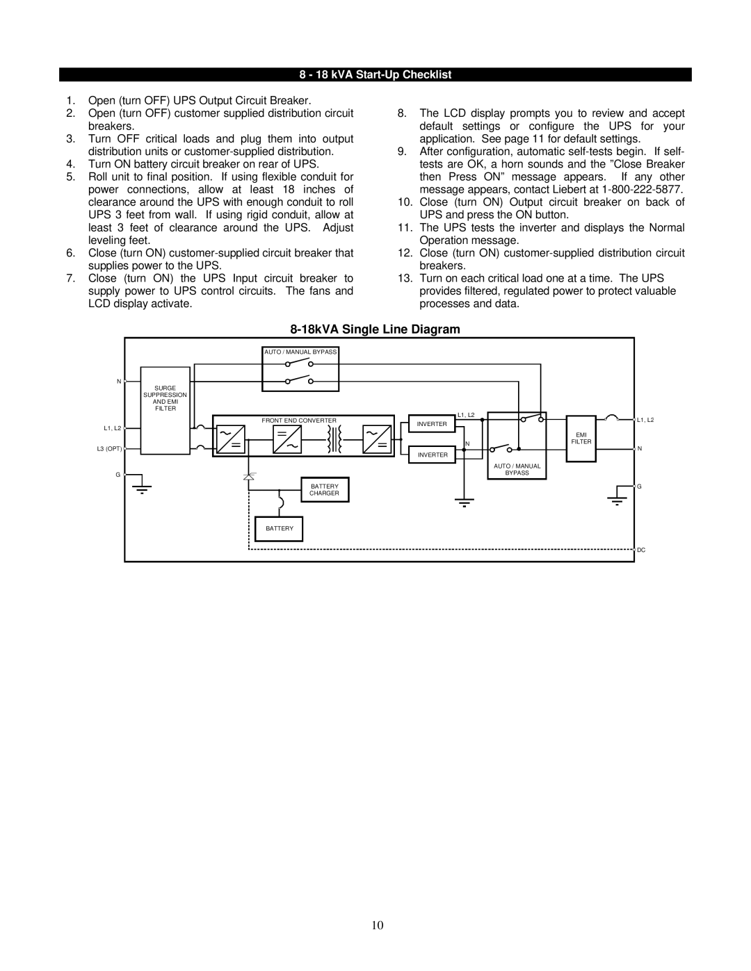 Liebert VM12000, VM18000 user manual 18kVA Single Line Diagram, KVA Start-Up Checklist 