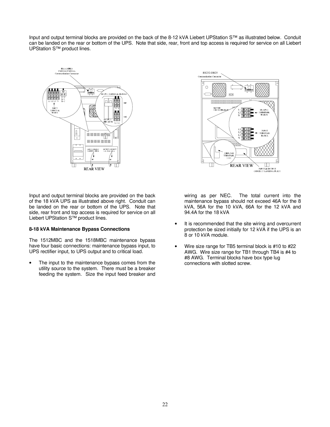 Liebert VM12000, VM18000 user manual KVA Maintenance Bypass Connections 