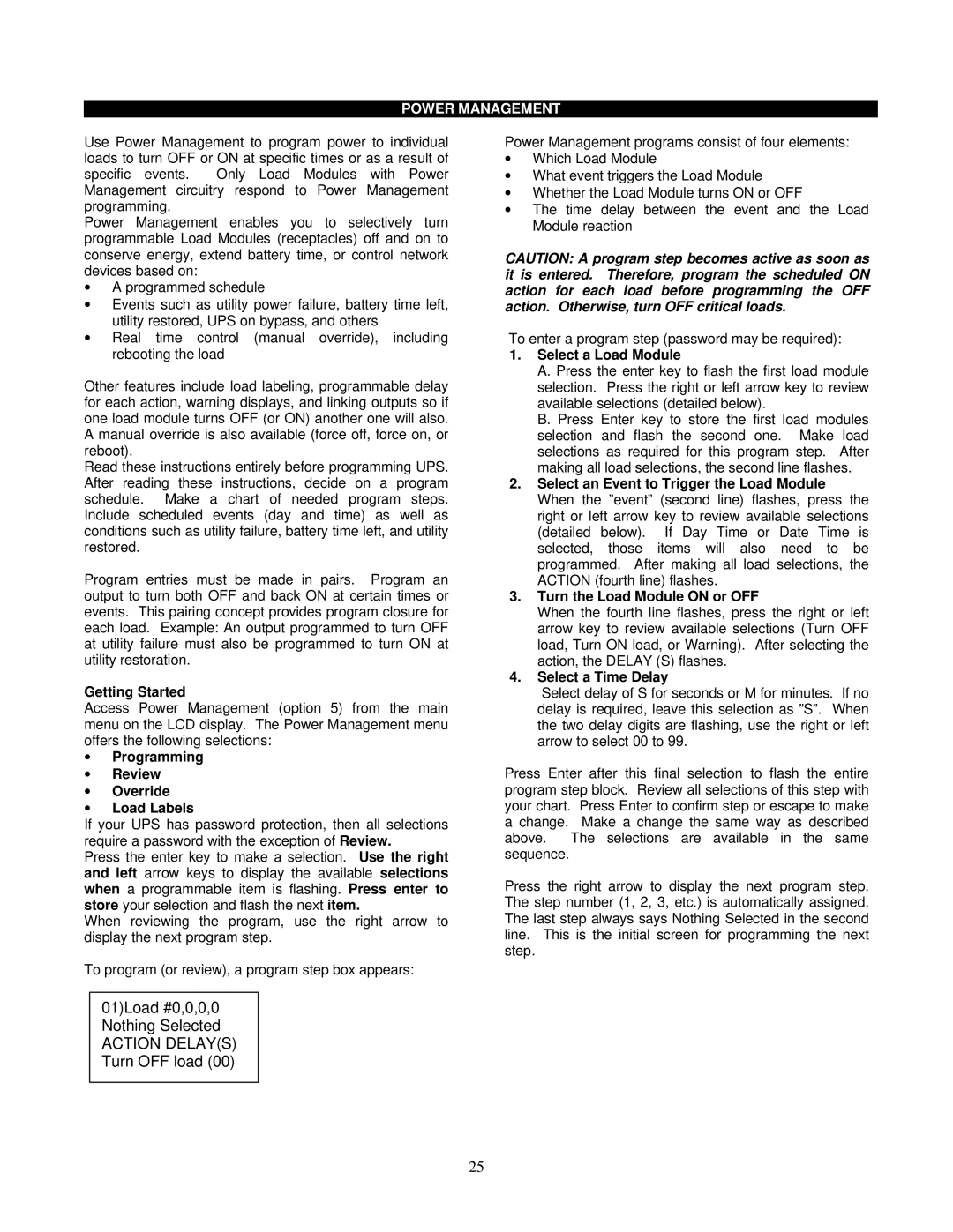 Liebert VM18000, VM12000 user manual Getting Started, ∙ Programming ∙ Review ∙ Override ∙ Load Labels, Select a Load Module 