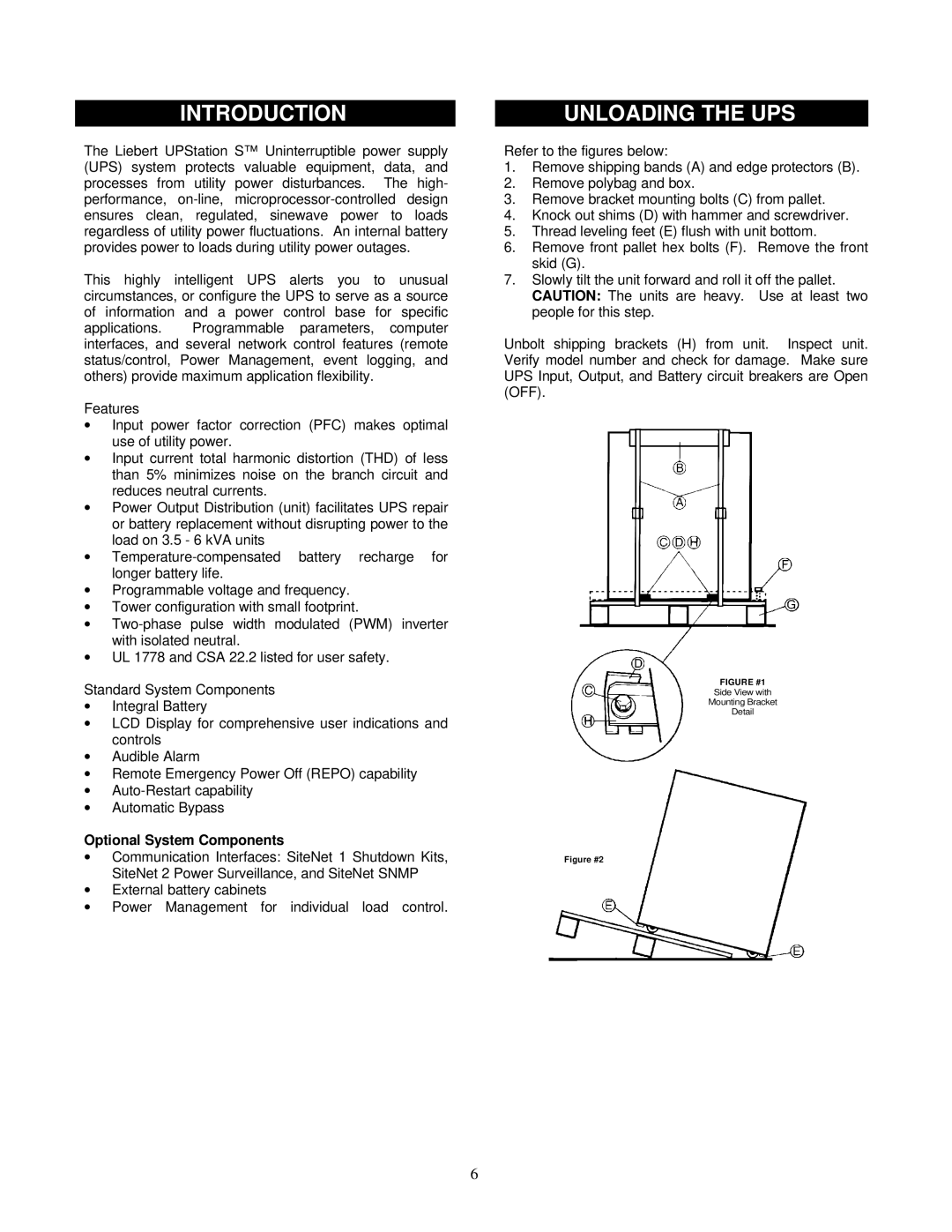 Liebert VM12000, VM18000 user manual Introduction, Unloading the UPS, Optional System Components 