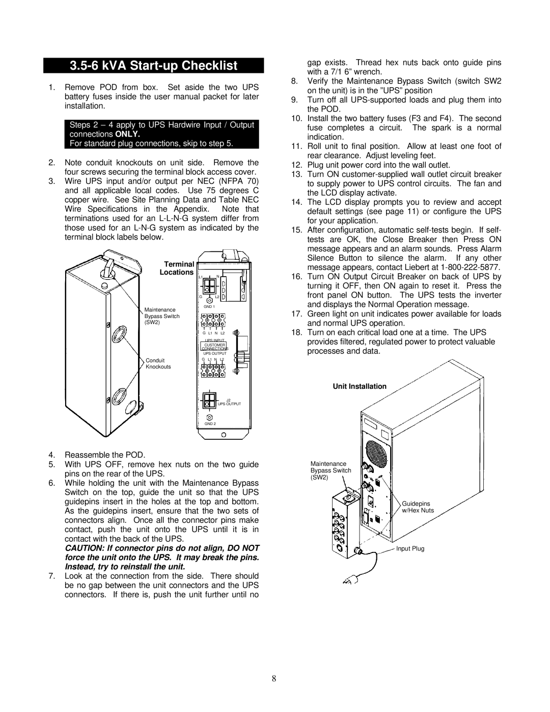 Liebert VM12000, VM18000 user manual KVA Start-up Checklist 