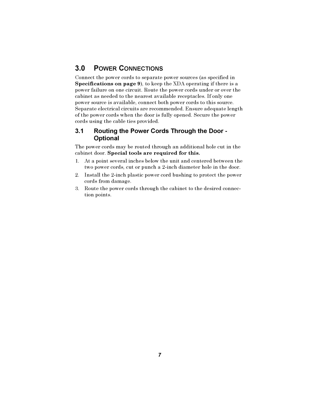 Liebert XDA user manual Routing the Power Cords Through the Door Optional, Power Connections 