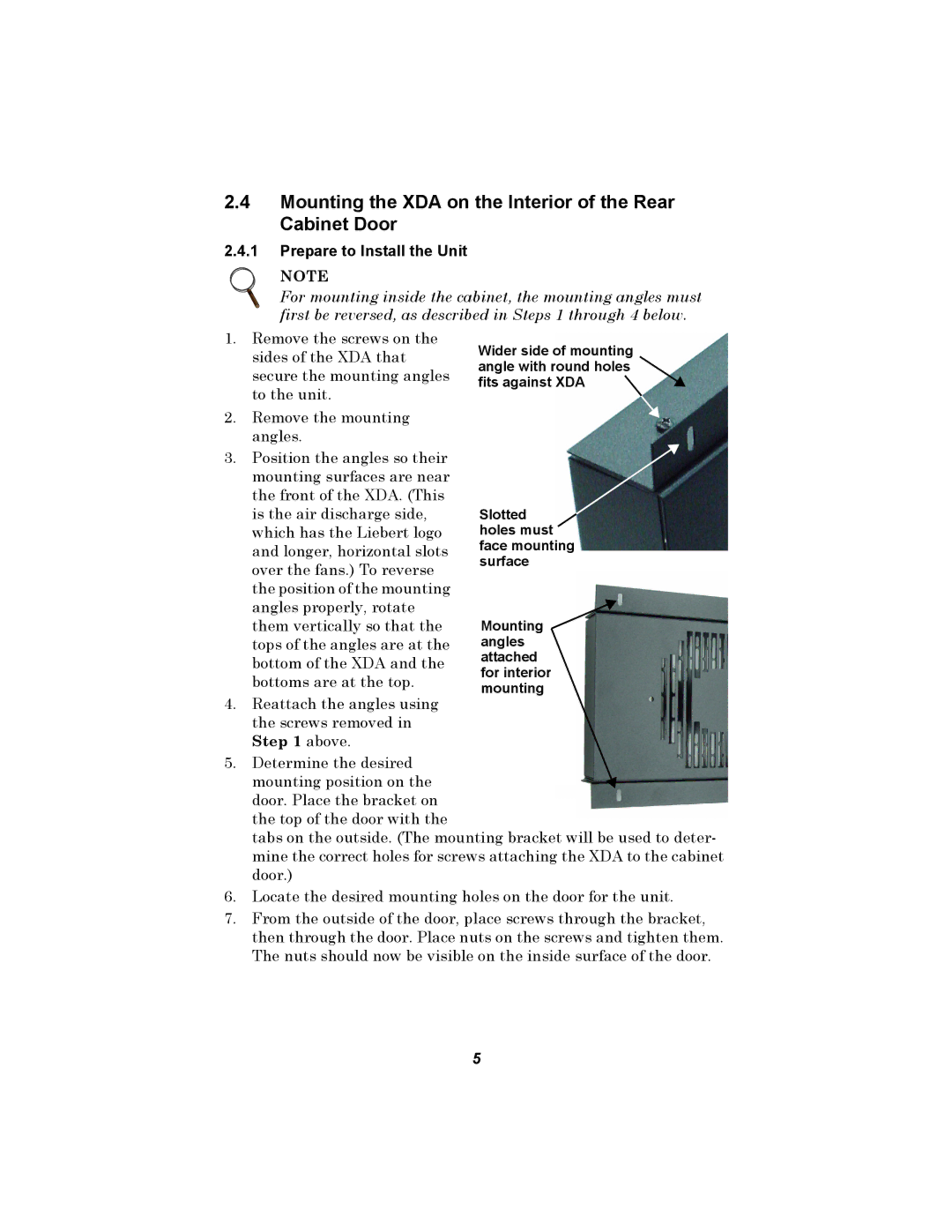 Liebert user manual Mounting the XDA on the Interior of the Rear Cabinet Door, Above 