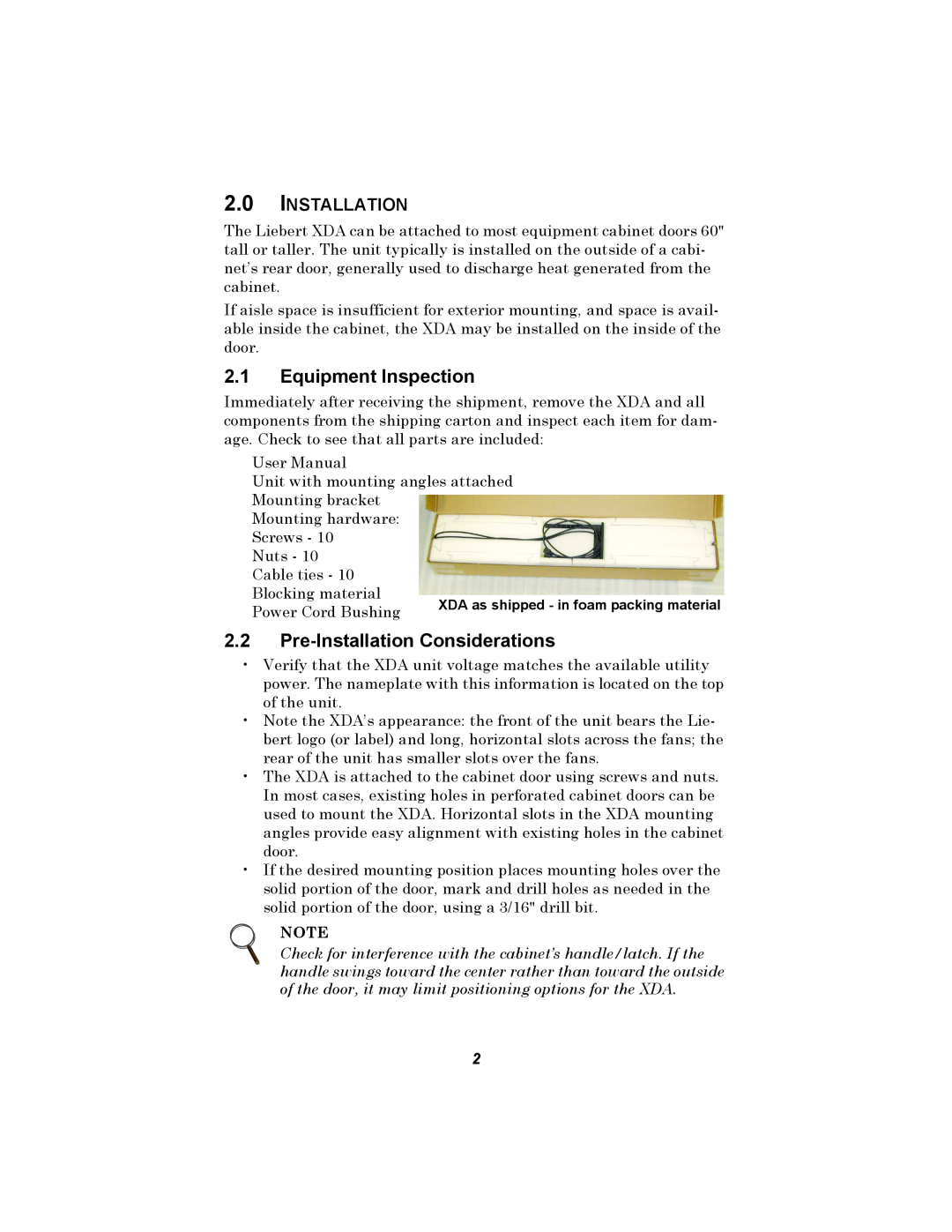 Liebert XDA user manual Equipment Inspection, Pre-Installation Considerations 