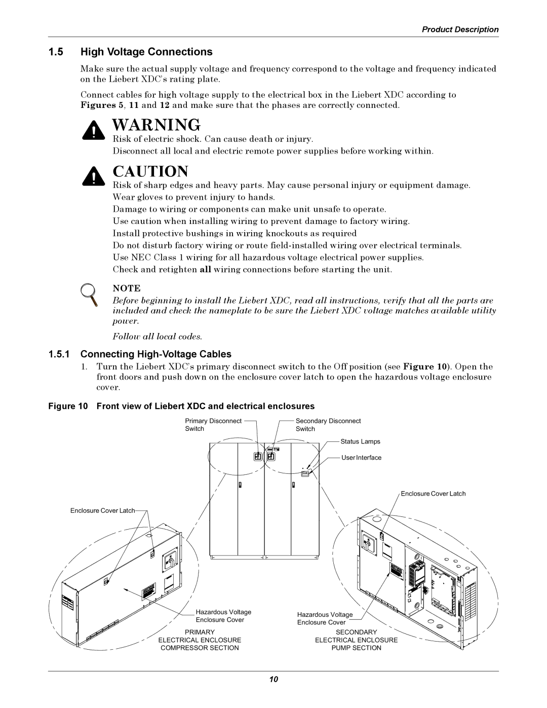 Liebert XDC user manual High Voltage Connections, Connecting High-Voltage Cables 