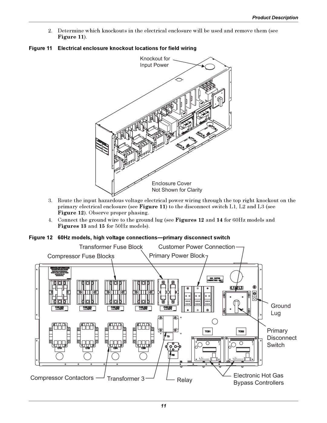 Liebert XDC user manual Electrical enclosure knockout locations for field wiring 