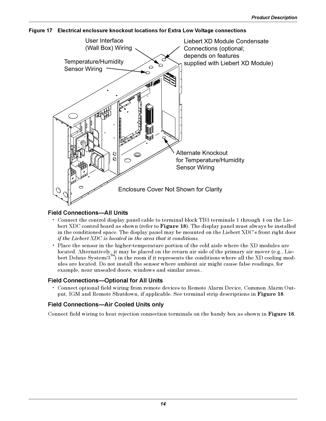 Liebert XDC Field Connections-All Units, Field Connections-Optional for All Units, Field Connections-Air Cooled Units only 