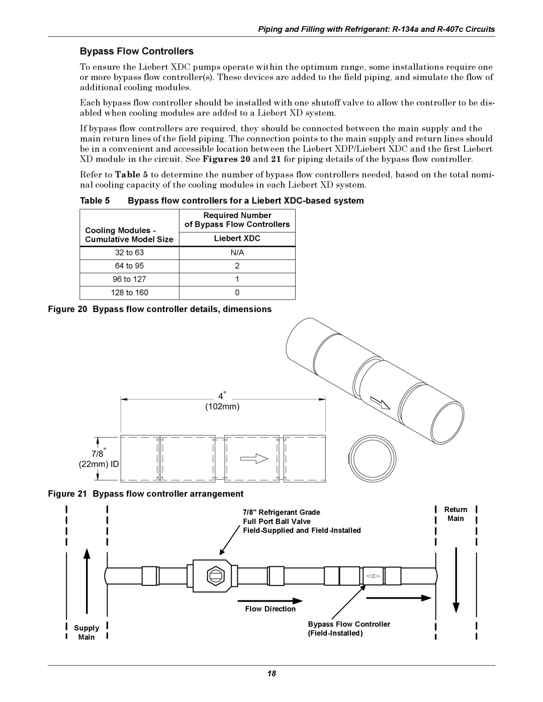 Liebert user manual Bypass Flow Controllers, Bypass flow controllers for a Liebert XDC-based system, Required Number 