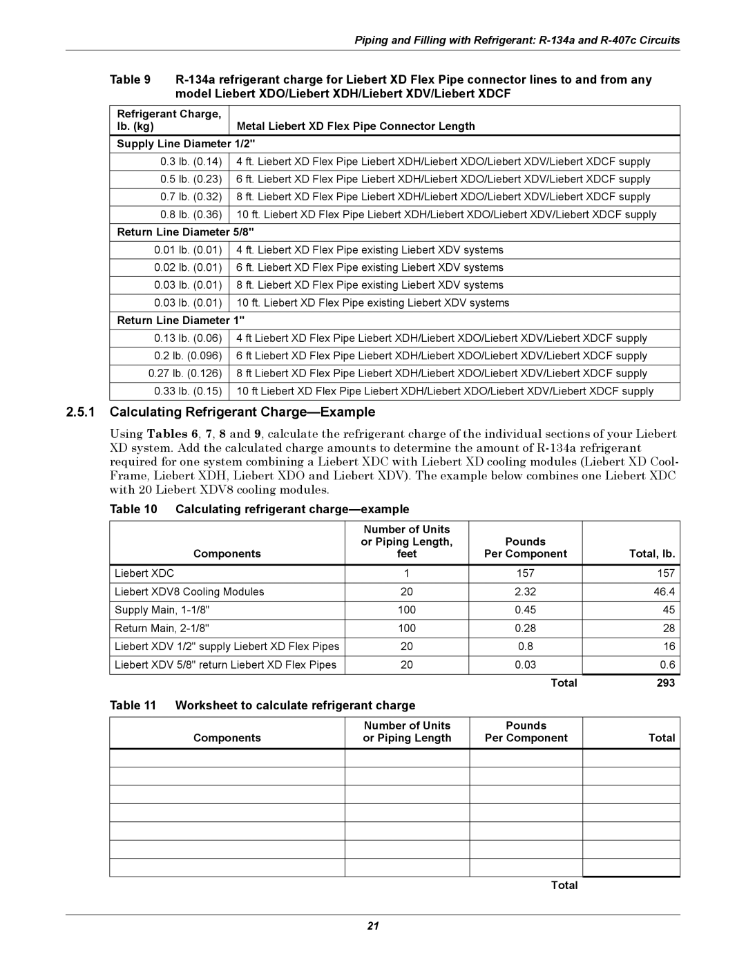 Liebert XDC user manual Calculating Refrigerant Charge-Example, Calculating refrigerant charge-example 