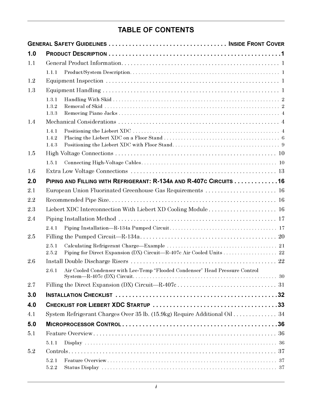 Liebert XDC user manual Table of Contents 