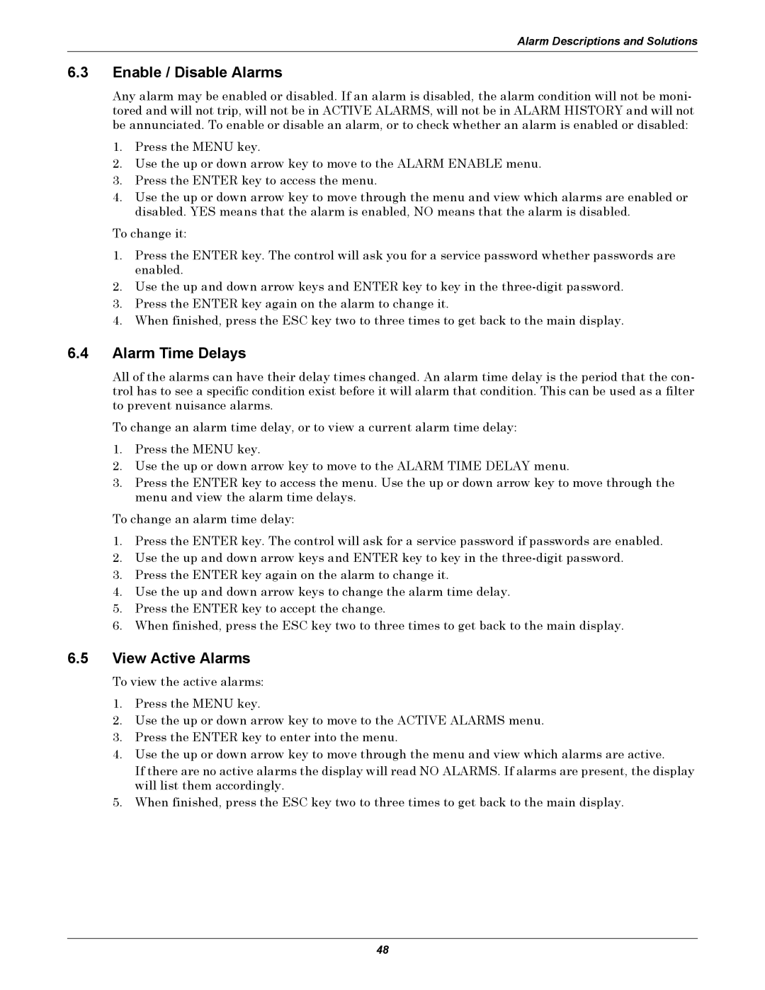 Liebert XDC user manual Enable / Disable Alarms, Alarm Time Delays, View Active Alarms 