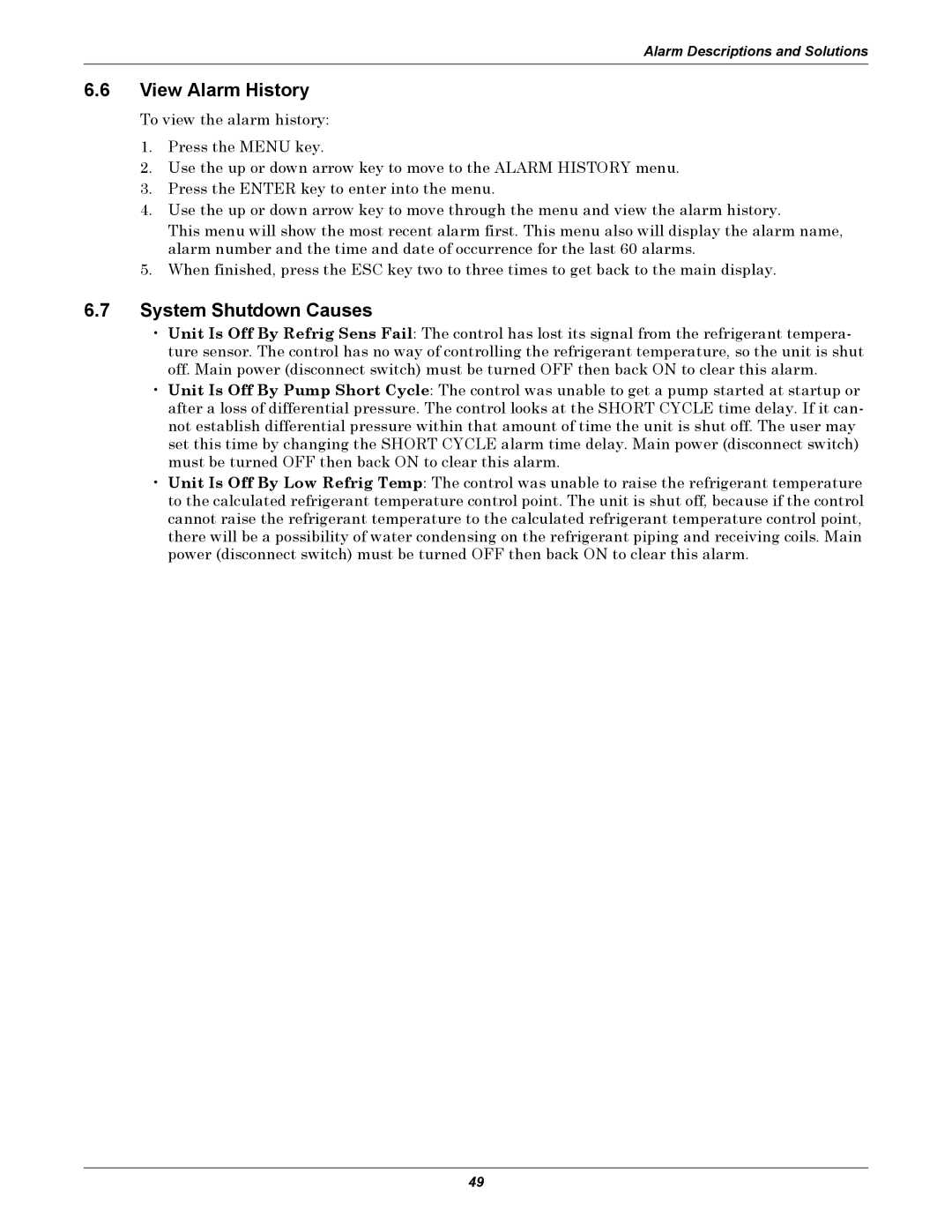 Liebert XDC user manual View Alarm History, System Shutdown Causes 