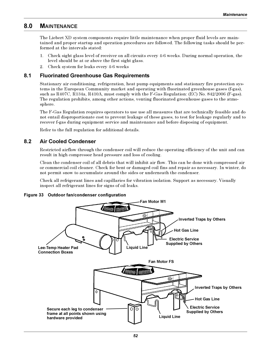 Liebert XDC user manual Fluorinated Greenhouse Gas Requirements, Air Cooled Condenser, Maintenance 