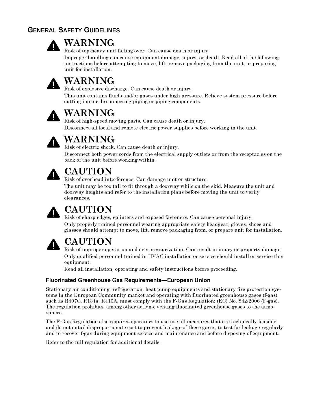 Liebert XDH manual General Safety Guidelines, Fluorinated Greenhouse Gas Requirements-European Union 