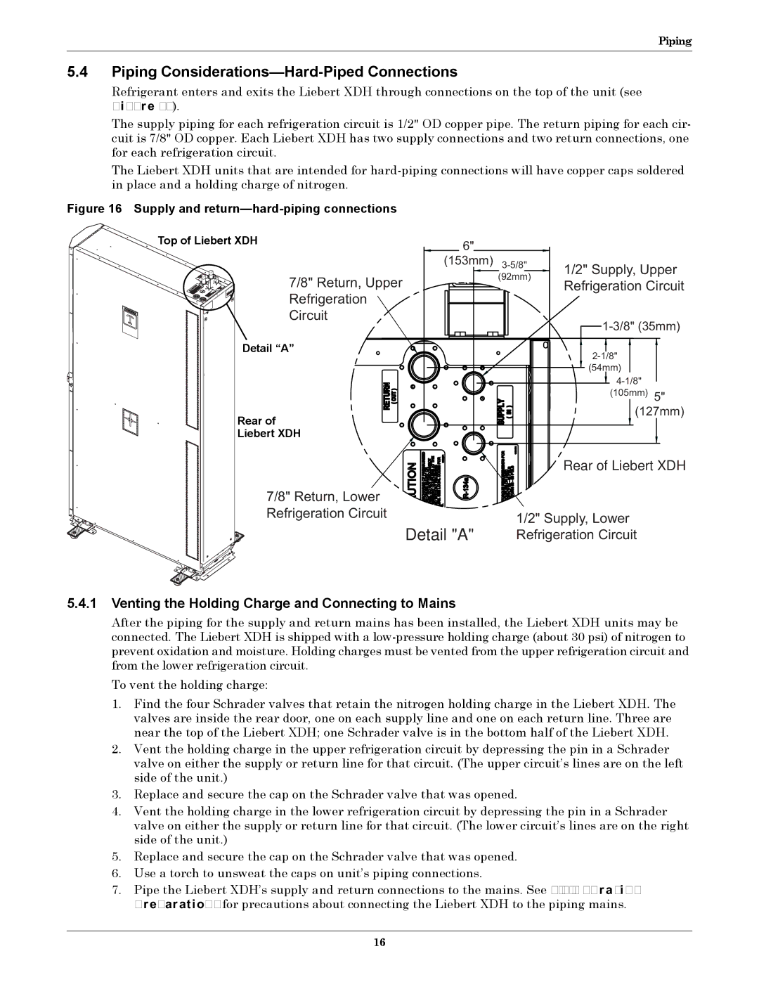 Liebert manual Piping Considerations-Hard-Piped Connections, Rear of Liebert XDH 