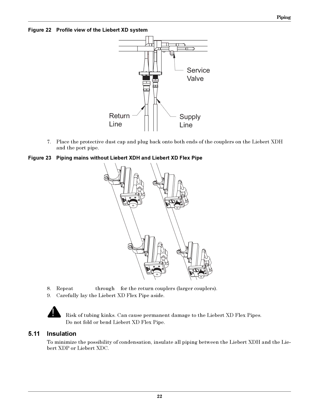 Liebert XDH manual Return Line Service Valve Supply, Insulation 