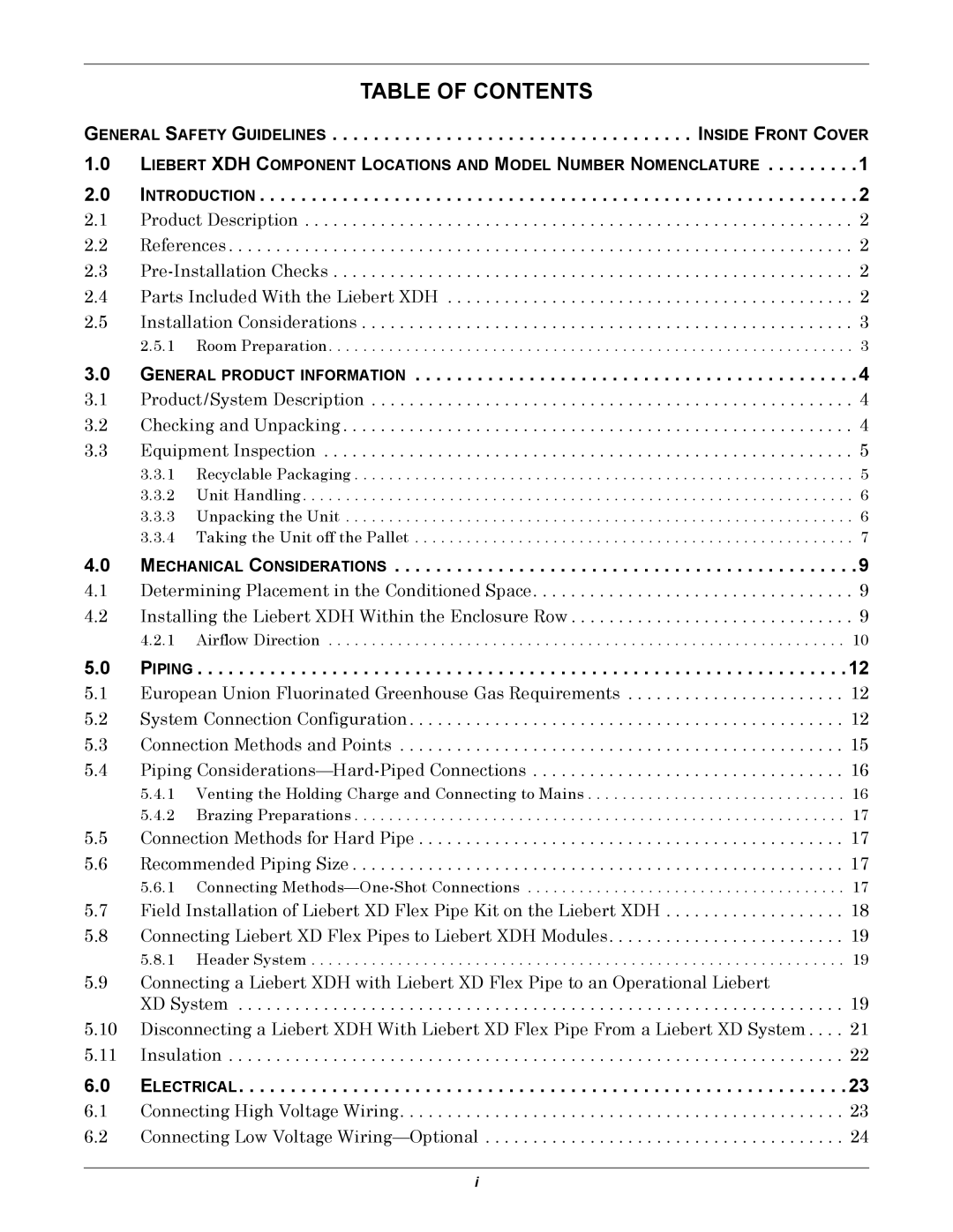 Liebert XDH manual Table of Contents 