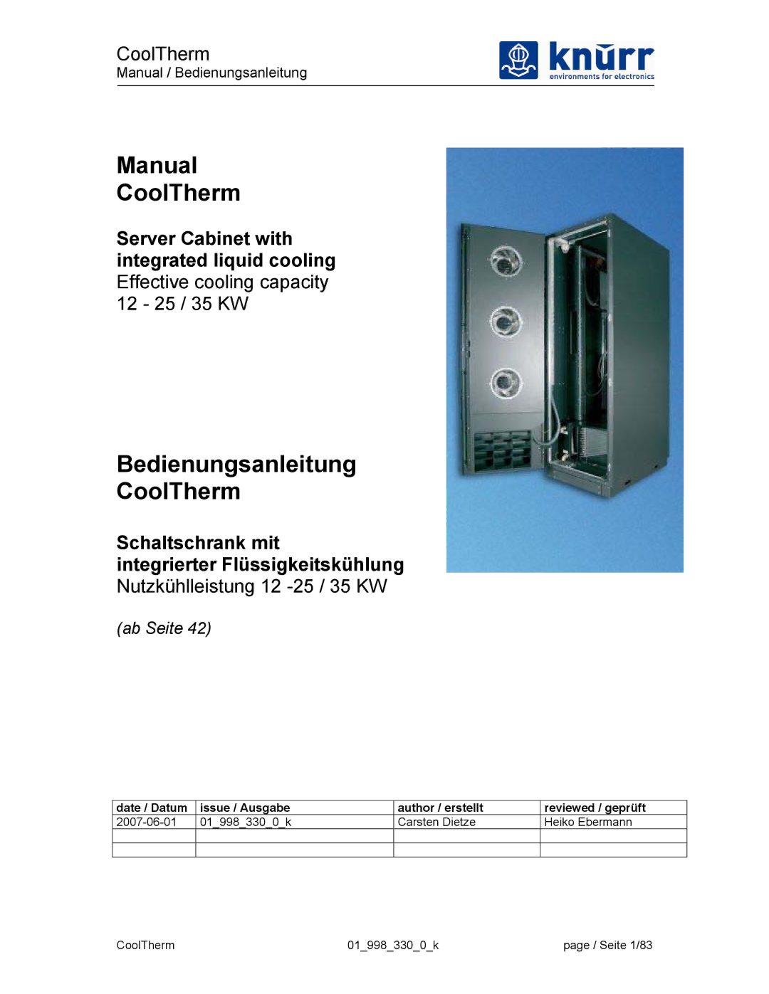 Liebert XDK-W user manual Manual CoolTherm 