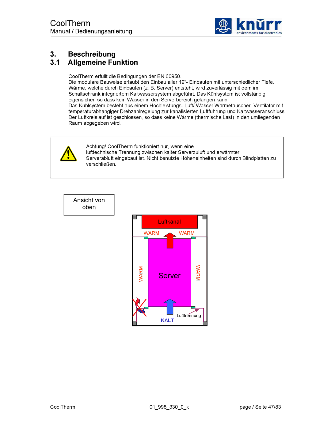 Liebert XDK-W user manual Beschreibung Allgemeine Funktion 