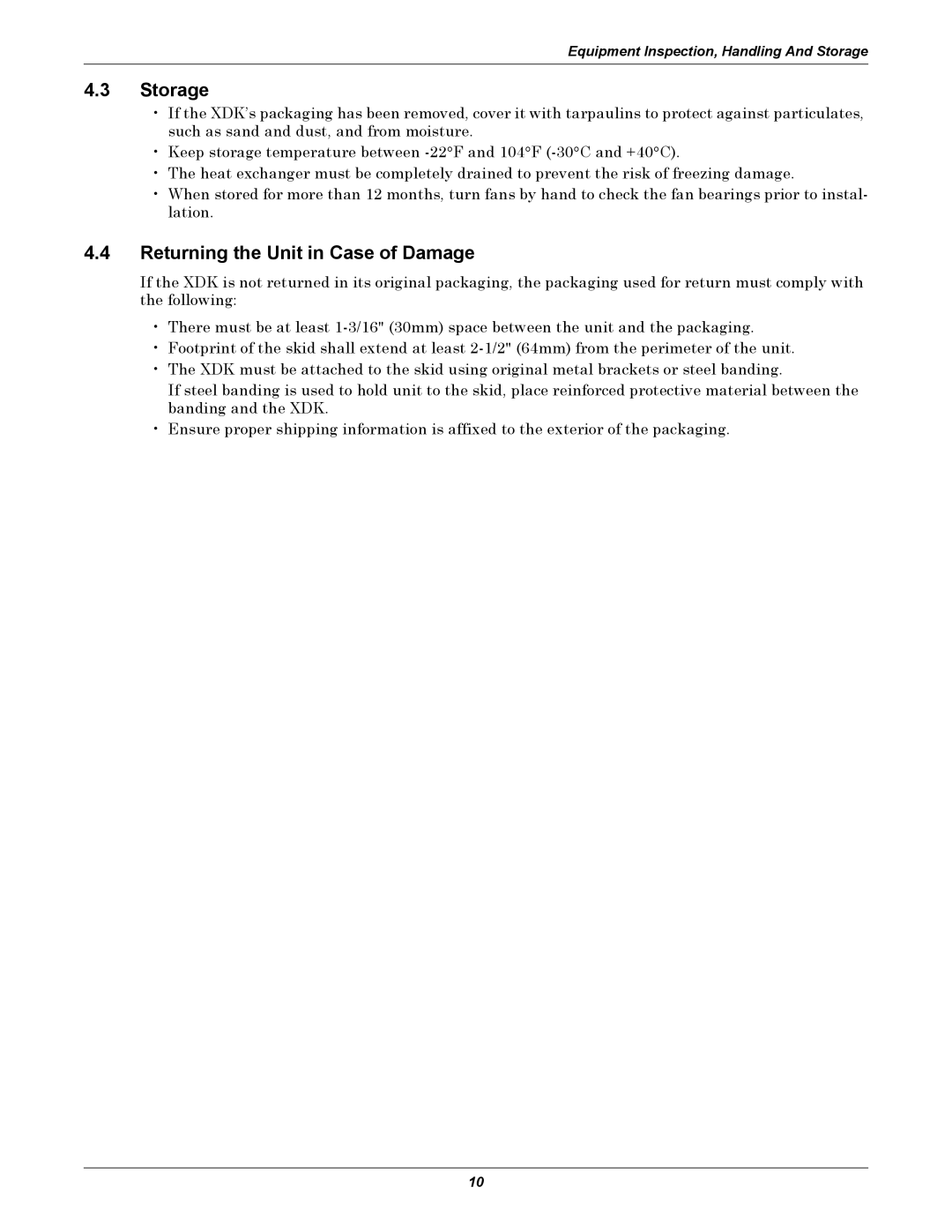 Liebert XDK user manual Storage, Returning the Unit in Case of Damage 