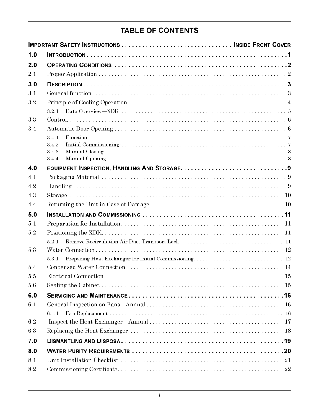 Liebert XDK user manual Table of Contents 